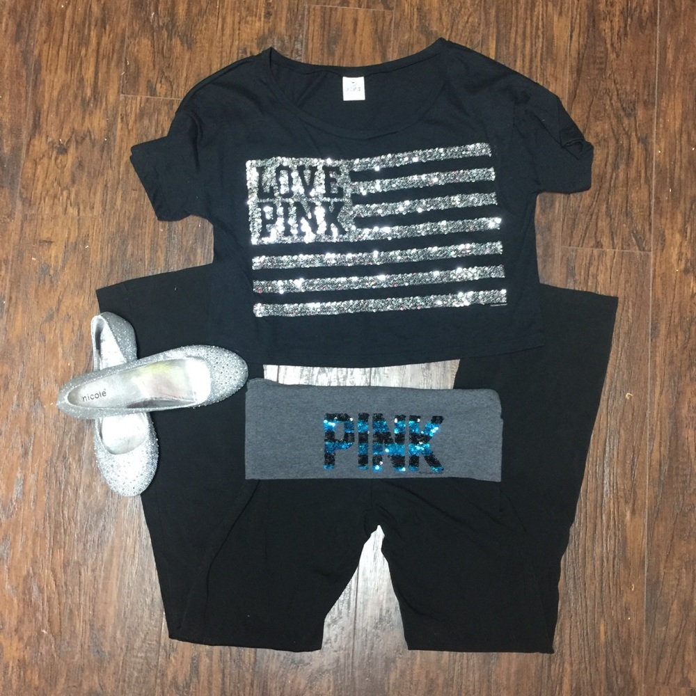 🎀PINK🎀 Black Yoga Pants w/ Teal Bling Accent